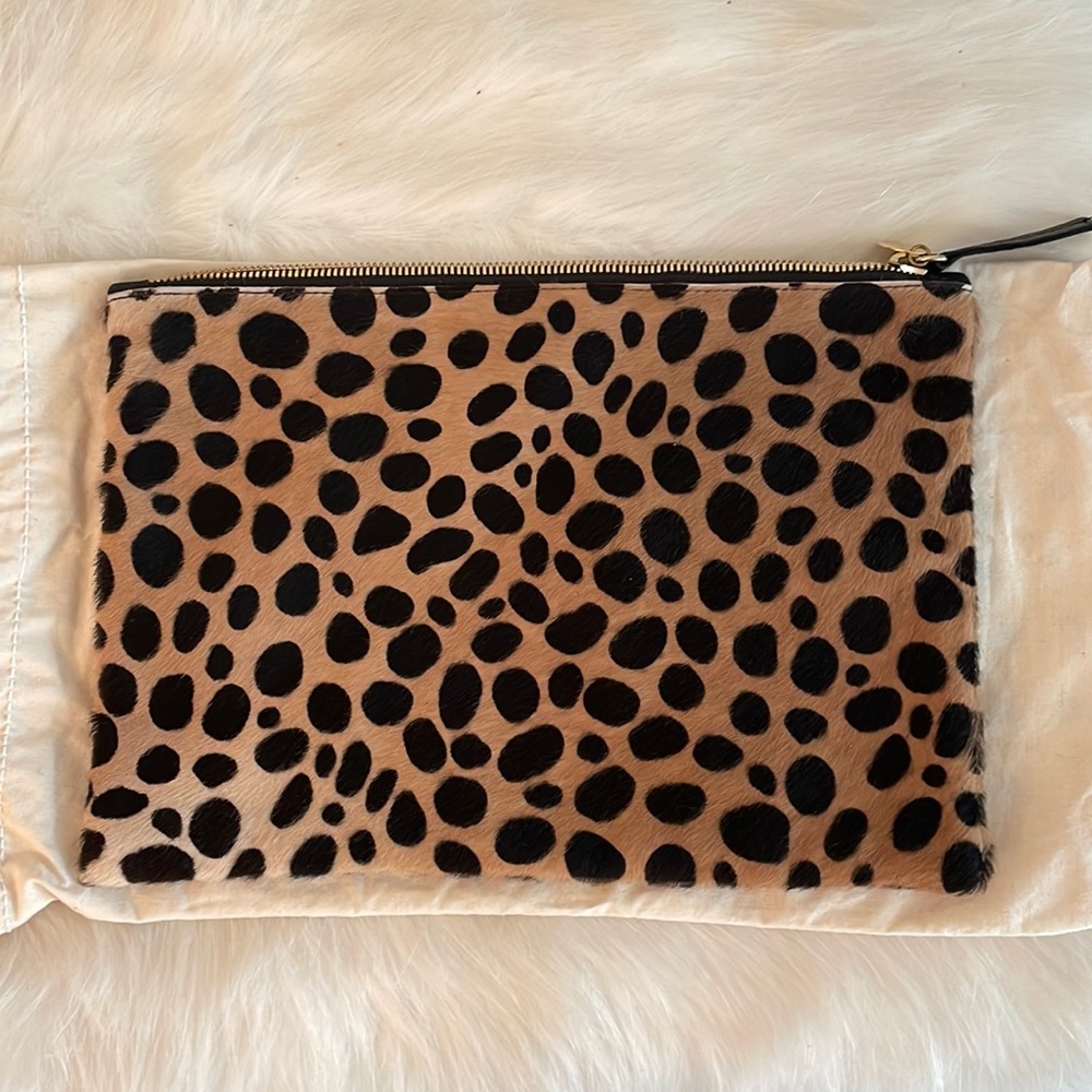 Clare V. Calf hair Leopard Zip Clutch